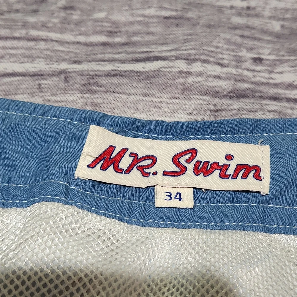 Mr. Swim‎ Blue Brown Design Swim Trunks Lined Beach Men's Size 34